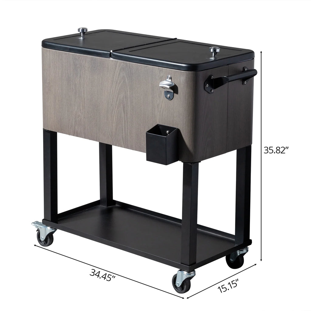 EasingRoom Iron Spray Plastic Patio Cooler Cart with Tray Cooler with Shelf Green