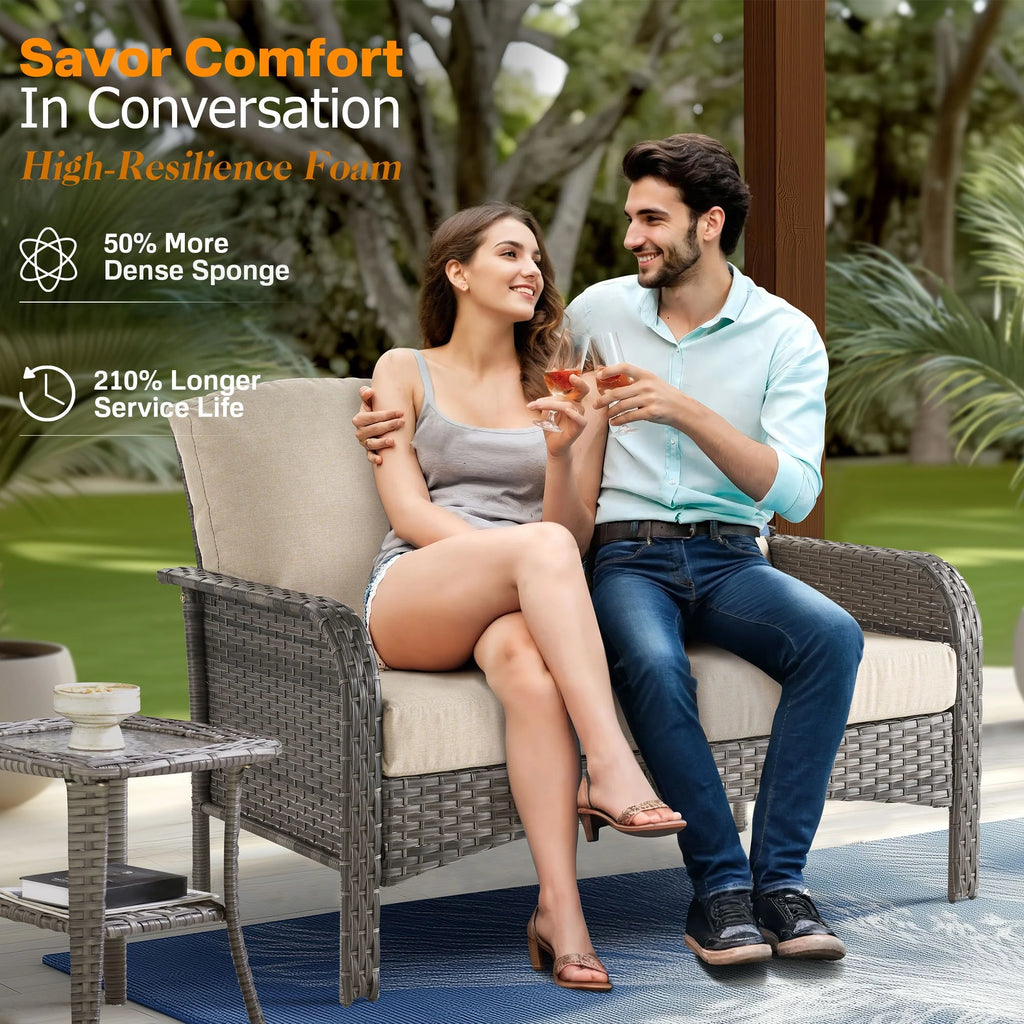 Vcatnet 4 Pieces Outdoor Patio Furniture All-weather Wicker Conversation Set with Coffee Table for Garden,Poolside,Gray