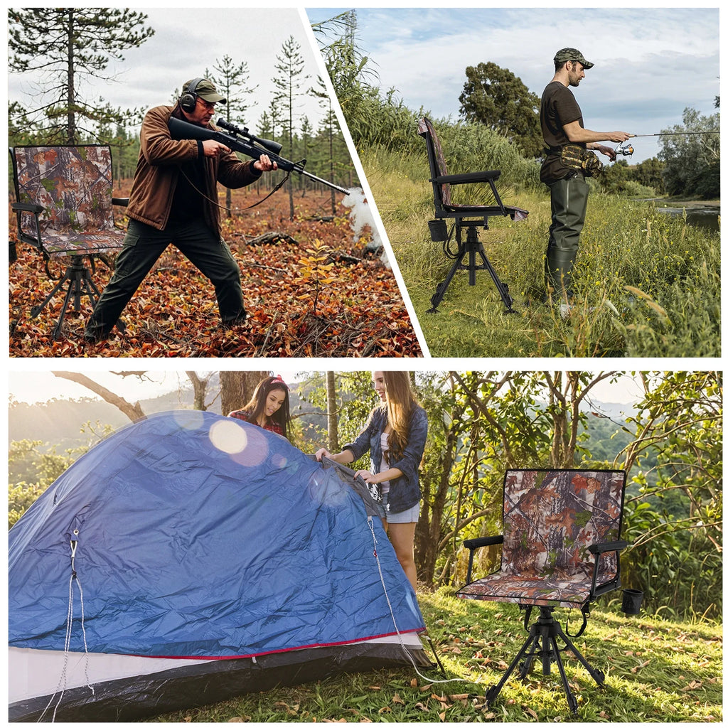 Danrelax 360�� Silent Camo Hunting Blind Chair, Armrests, Side Pouch, Telescopic Legs
