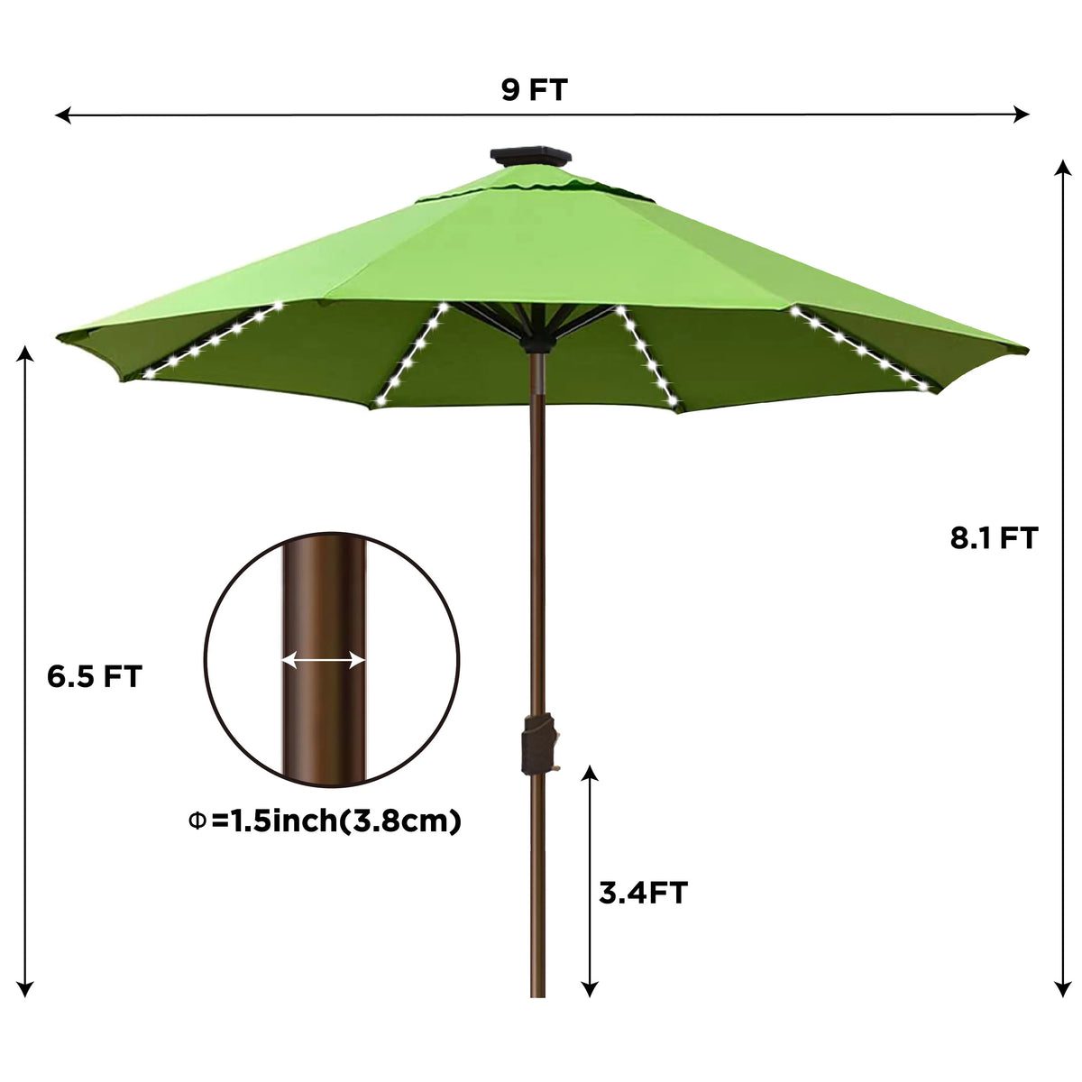 EliteShade Sunbrella Solar Umbrellas 9ft Market Umbrella with 80 LED Lights Patio Umbrellas Outdoor Table Umbrella with Ventilation and 5 Years Non-Fading Top,Ruby