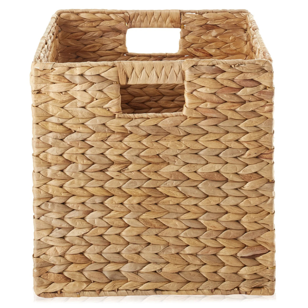 Set of 4 Hyacinth Storage Cubes, 12x12 Wicker Basket Bins for Shelves, Natural