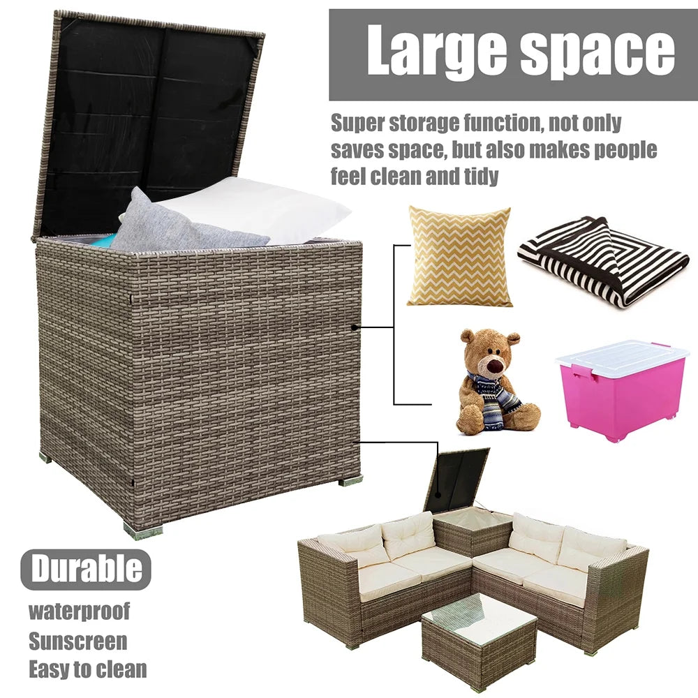 SEGMART 4 Piece Patio Furniture Set, All-Weather Outdoor Sectional Sofa Set, PE Rattan Conversation Set with Storage Box, Table & Cushions, Wicker Furniture Couch Set for Patio Deck Garden