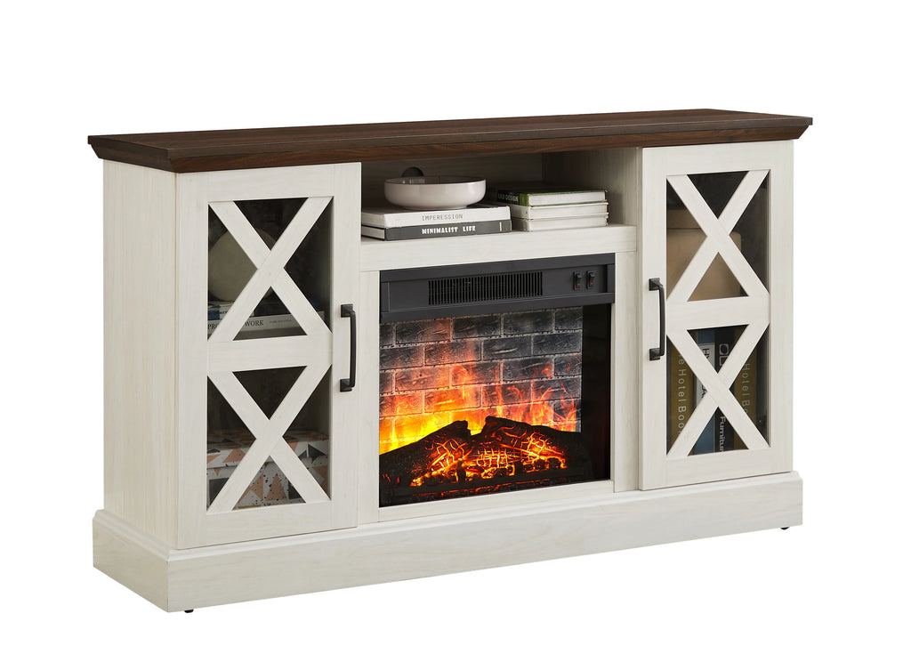 Mainstays Farmhouse Fireplace TV Stand for TVs up to 55", off White/Walnut