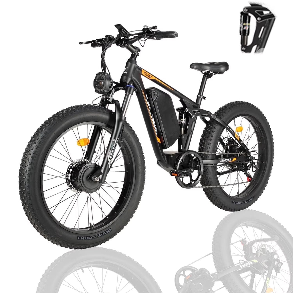 60V 25AH Battery Electric Bike for Adults,5000W Peak Dual Motor Ebike,AWD 21-Speed 50MPH Mountain Snow E-Bike with 26" x 4.0 Fat Tire, Long Range Mountain Dirt Bike for Off-Road Snow Sand