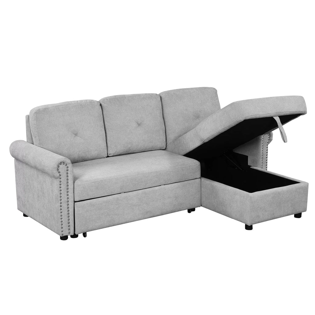 Euroco 83" L Shaped Sofa Bed Modern Convertible Sleeper Sofa Bed with Storage Chaise, Gray