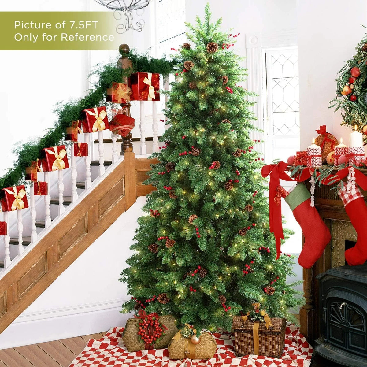 Jostyle 4.5FT Pre-Lit Christmas Tree, Decorated with 300 Clear Lights and Realistic 516 Thicken Tips