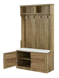 Entryway Hall Tree with Storage Bench, Wooden Coat Rack with Sponge Pad and 4 Dual Hooks, Storage Shelf Organizer with 2-Door Cabinet for Entryway, Bedroom, Easy to Assemble