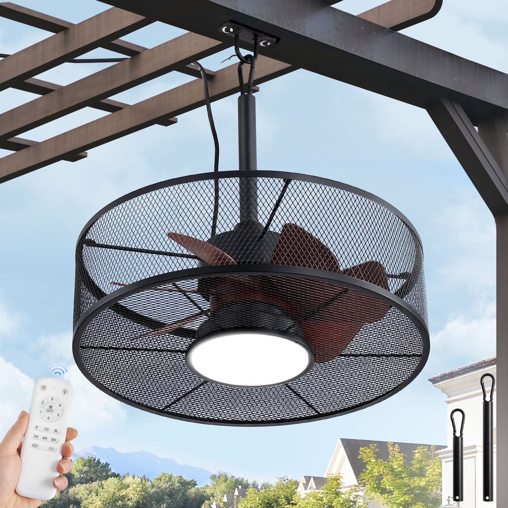 Zardon 20" Outdoor Ceiling Fan with Light and Remote, 7 Blades Caged Waterproof Gazebo Fan for Patio, Porch, Pergola Canopy, App Control