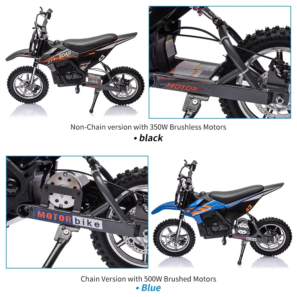 COZONY 36V Kids Electric Dirt Bike,15.5MPH Kids Electric Motorcycle W/ 350W Brushless Motor��LED lights, Air-Filled Tires, Leather Seat,Disc Brake,Max Load 175 Lbs,for Kids Ages 14+ Teenagers, Black