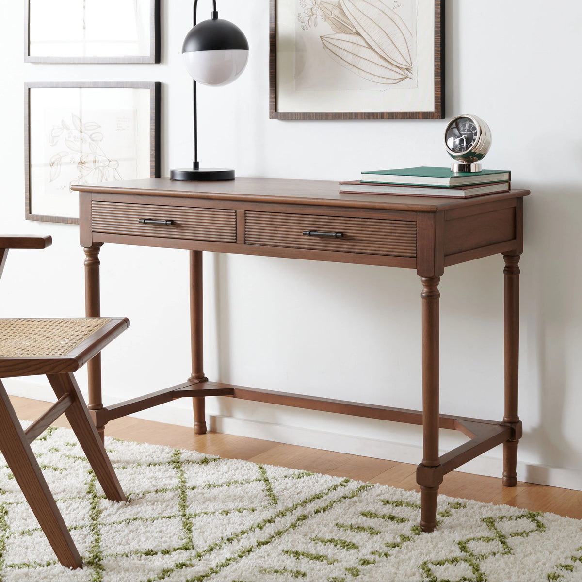 SAFAVIEH Layce Solid Retro 2 Drawer Writing Desk, Brown