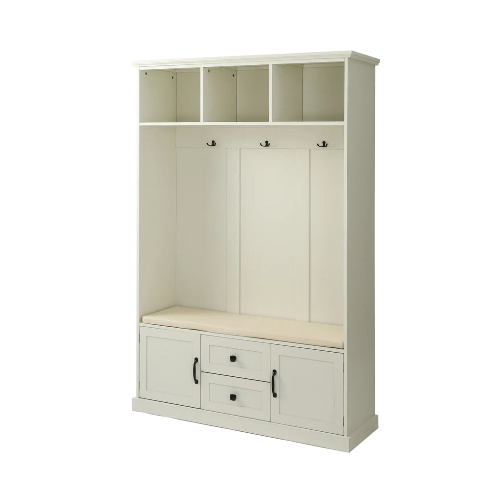 Triple Tree 3-in-1 Modern Wooden Tiger Entryway Bench Storage Cabinet Hall Tree