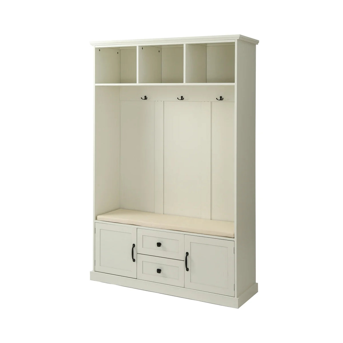 Triple Tree 3-in-1 Modern Wooden Tiger Entryway Bench Storage Cabinet Hall Tree
