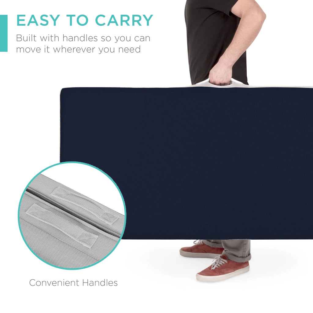 Best Choice Products 4in Thick Folding Portable Twin Tri-Fold Mattress w/ Carry Case, Washable Cover - Midnight Blue