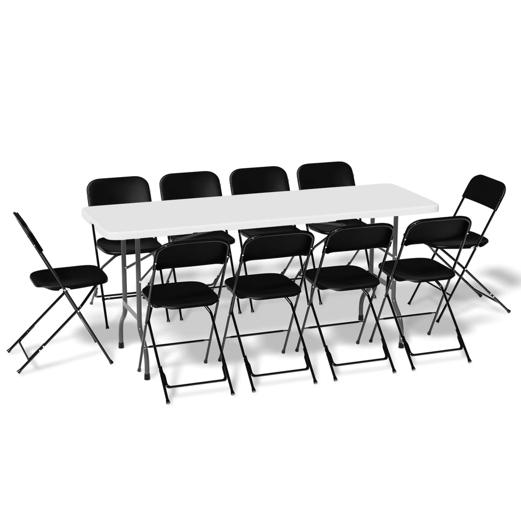 Magshion 11 Pieces 6 Ft Plastic Foldable Card Table and Chair Set�?Portable Folding Table with Handle Picnic Desk and Folding Chairs with Backrest, Black
