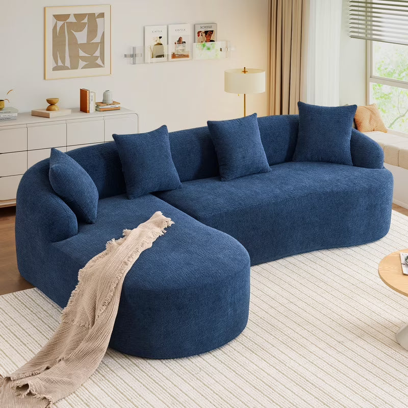 Timbernest 99" Modular Sectional Sofa with Pillows, Chenille L Shaped 3-Seater Couch with Deep Seat, White