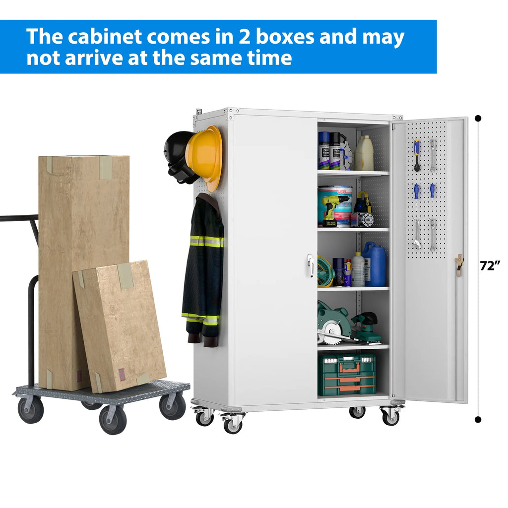 SUPEER 71" Metal Storage Cabinets with Wheels and Pegboards, Industrial Cabinet with 2 Drawers and 2 Adjustable Shelves,, Assembly Required
