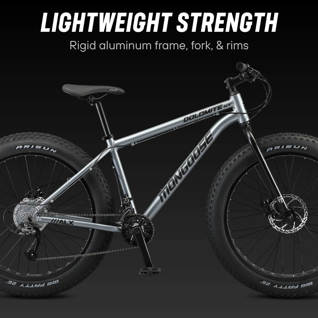 26" Mongoose Dolomite ALX Unisex Fat Tire Mountain Bike, Gray, Ages 12+