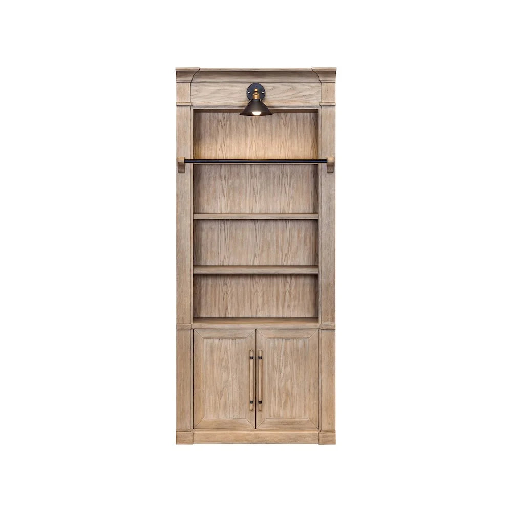 Martin Furniture Two 8' Tall Bookcase Wall With Ladder, Storage Organizer, Display Shelf, Brown