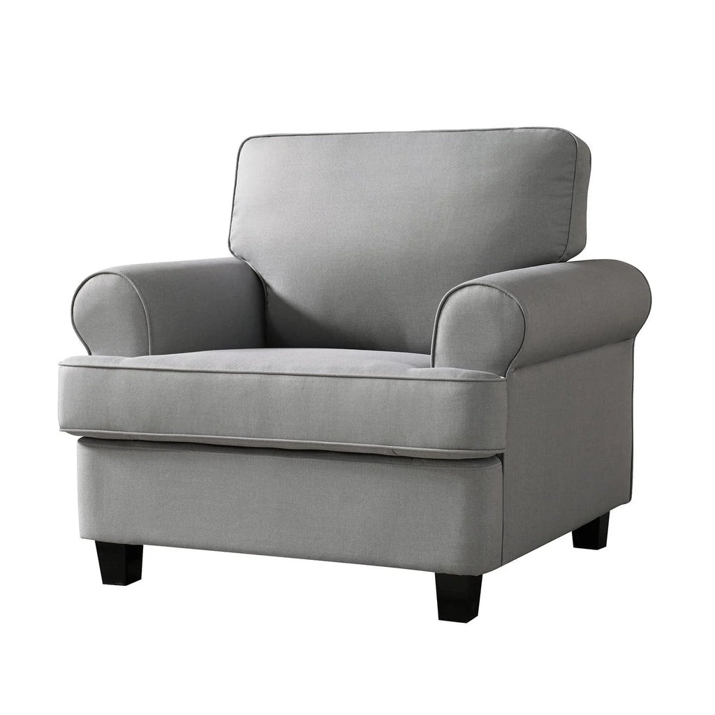 Husbedom 39" Modern Accent Fabric Chair Single Sofa Comfy Upholstered Rolled Arm Chair Living Room Furniture for Bedroom and Reading, Light Gray