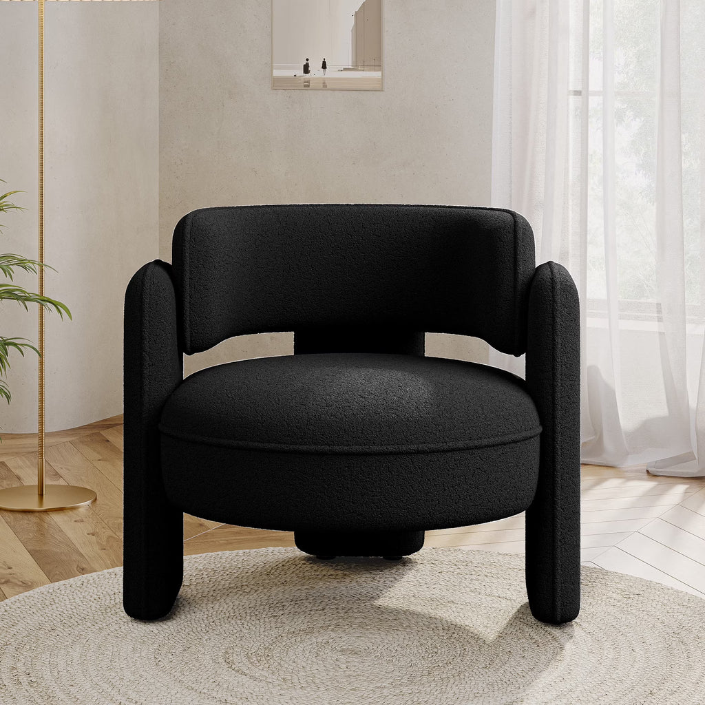 BELLEZE Sherpa Boucle Chair, Modern Barrel Accent Chair Comfy Round Upholstered Armchair Accent Side Chair for Living Room, Bedrooms, Corner - Quinton��White��