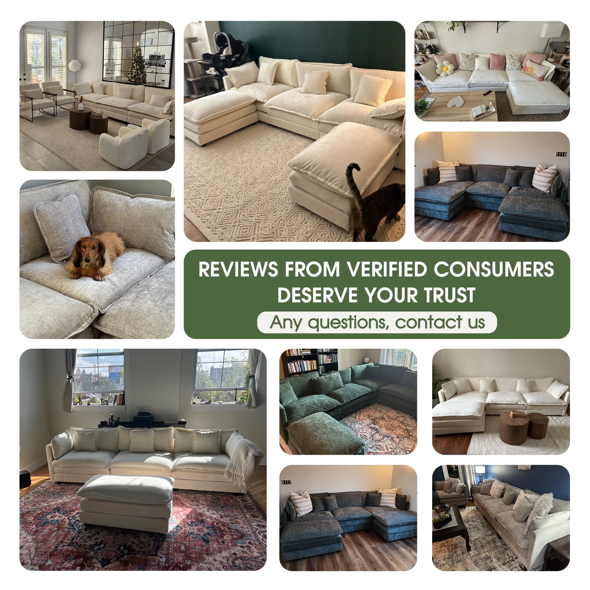 BedLuxury 111.5'' Modular Sectional Sofa with Movable Ottomans, U Shaped Cloud Couch for Living Room, 3-Seat, Beige
