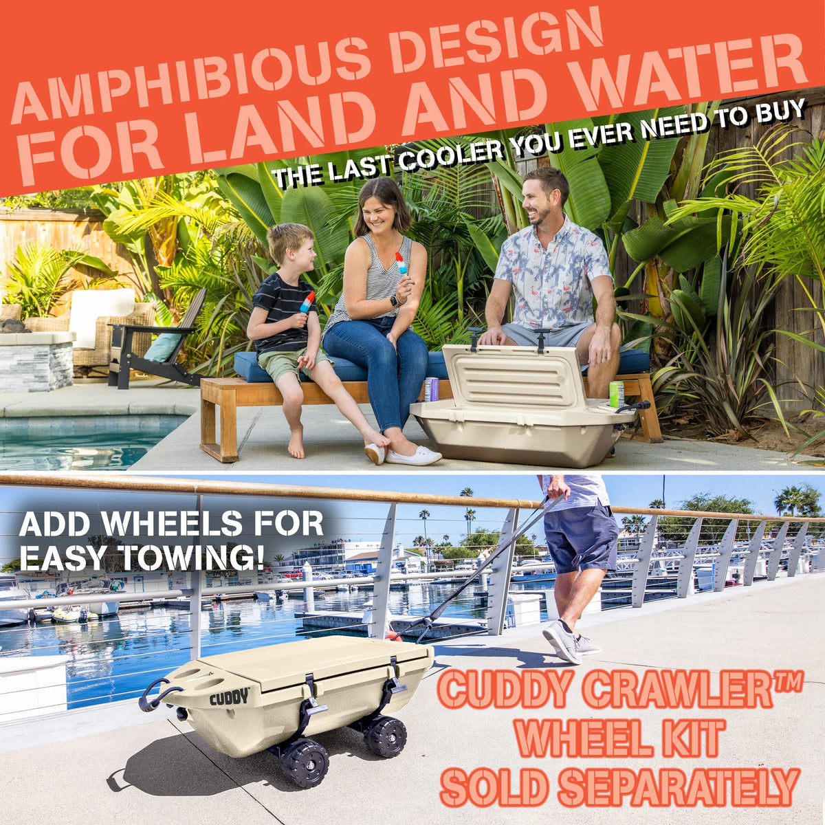 Cuddy Floating Cooler and Dry Storage Vessel - 40QT - Amphibious Hard Shell Design, Navy