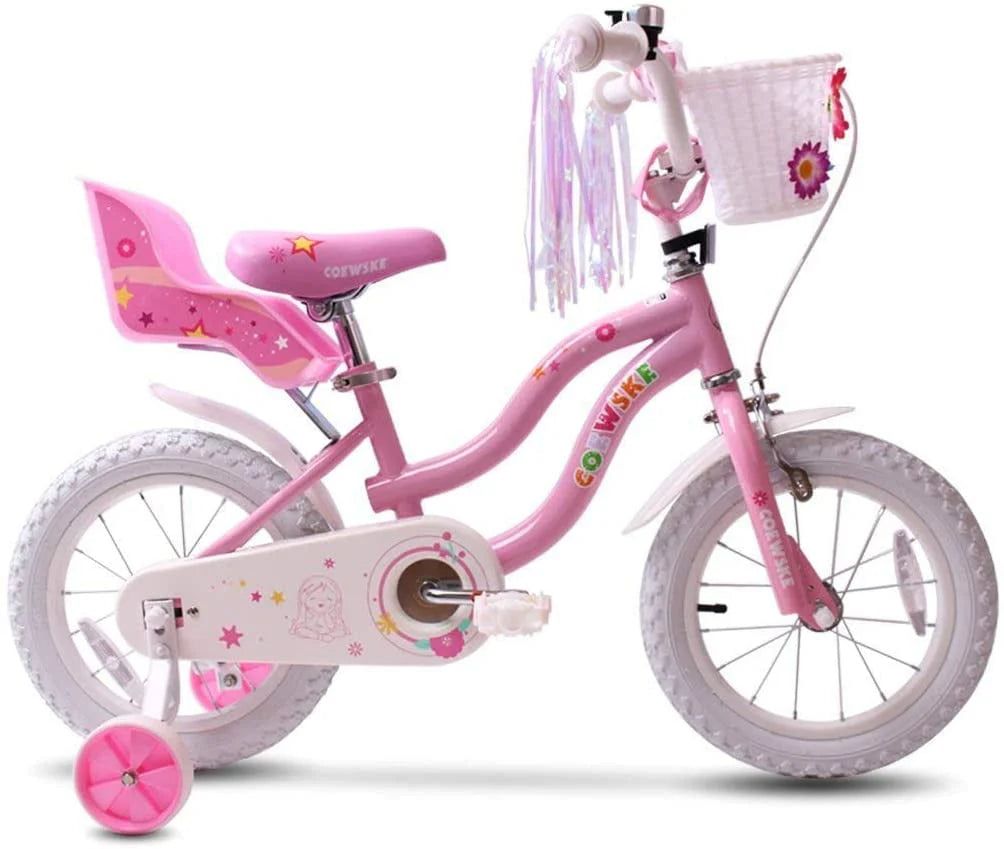 Coewske Princess Kids Bike 14 inch Boys Girls Bicycle with Training Wheels, Pink