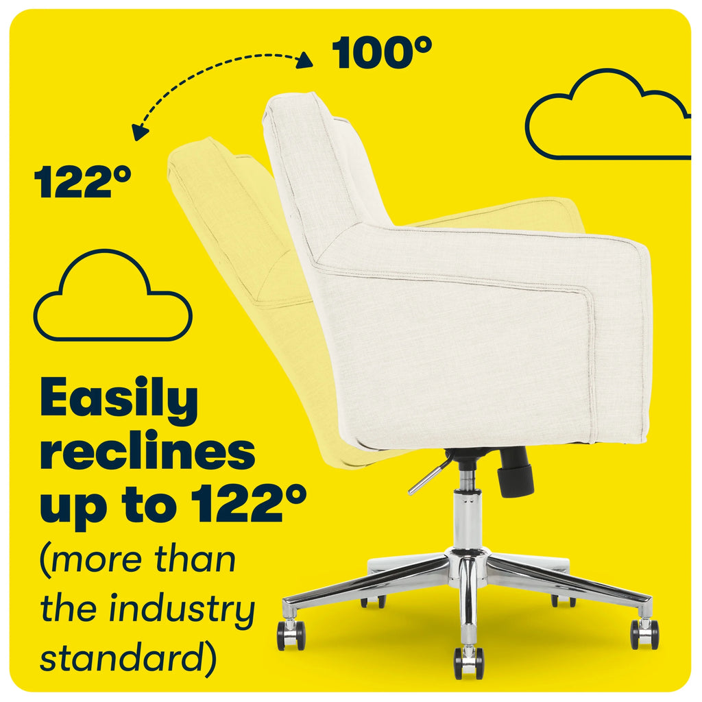 Serta Ashland Office Desk Chair, Button Tufted Mid-Back, Memory Foam Cushion, Chrome Swivel Base, Ivory