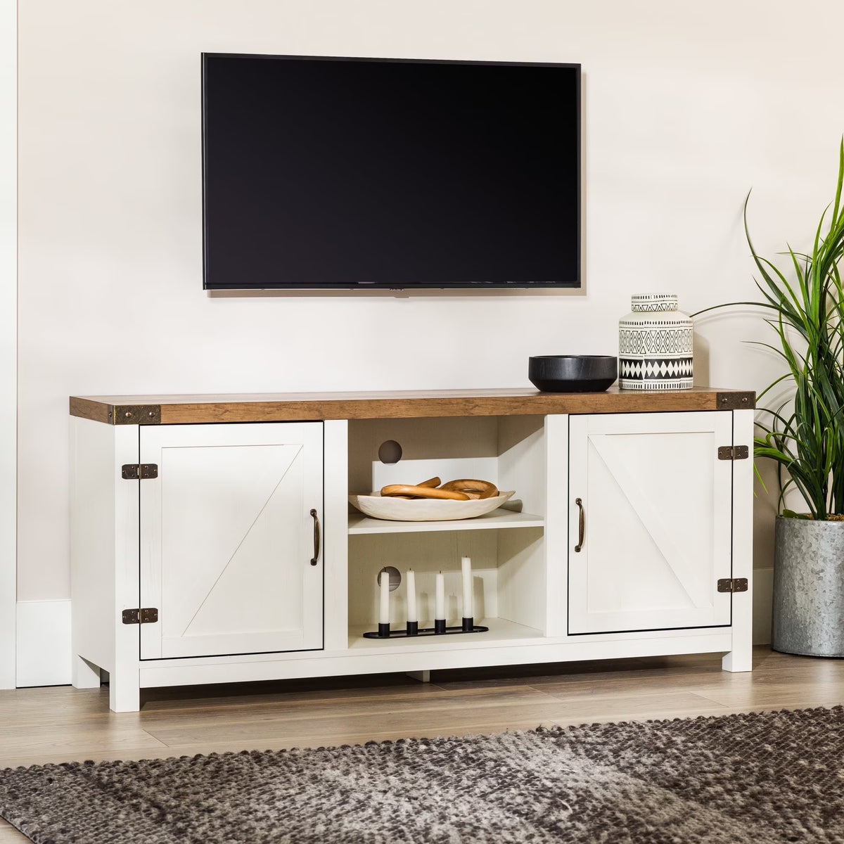 Walker Edison Modern Farmhouse Barn Door TV Stand for TVs up to 65", Grey Wash