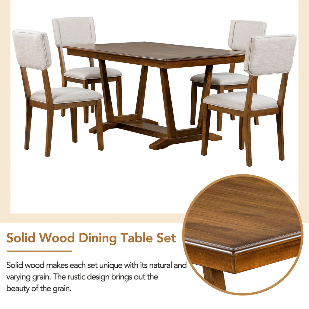 5 Piece Dining Table Set, Atumon Dining Table Set for 4, Wood Dining Room Set with 1 Table and 4 Upholstered Chairs, Farmhouse Dining Table Set for Kitchen Dining Room Apartment, Natural