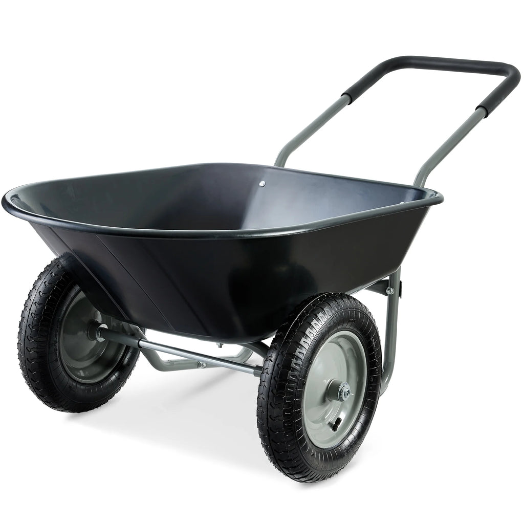 Best Choice Products Dual-Wheel Home Wheelbarrow Yard Garden Cart for Lawn, Construction - Green