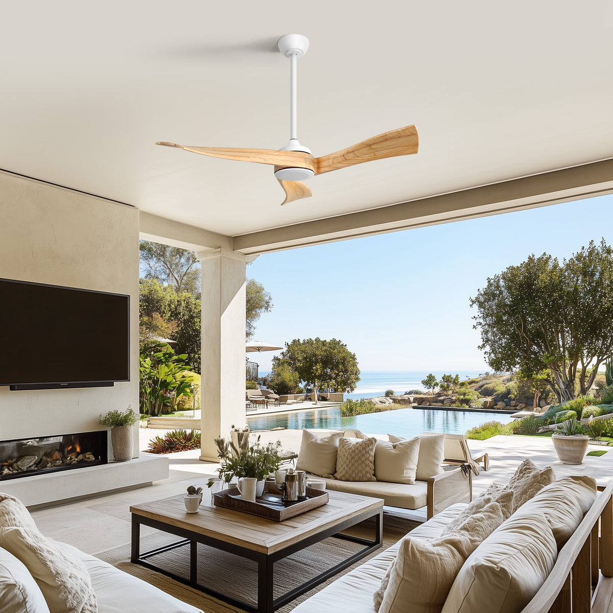 Sofucor 52" Wood Ceiling Fan No Light, 6 Wind Speeds, 3 Blades with Reverse Airflow, Black