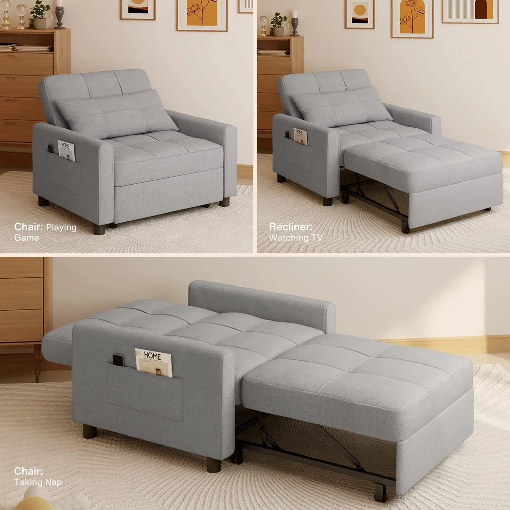 Convertible Sleeper Chair, Aiho 3-in-1 Convertible Sofa Bed Recliner Chair with Pull Out Couch - Dark Gray