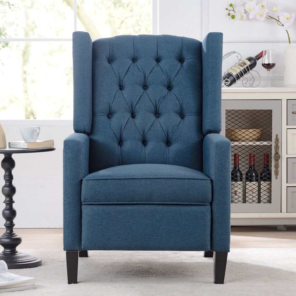 Recliner Chair, Living Room Chairs with Arms, Adjustable Single Reclining Sofa, Home Theater Seating Arm Chair with Thick Padded Seat, Footrest, Lounge Chair for Bedroom, Blue