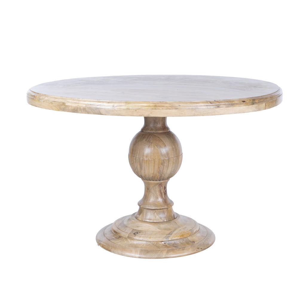 Mango Wood Round Dining Table - Pedestal Base - Mango Teak Finish - 48"Dia. x 30"H