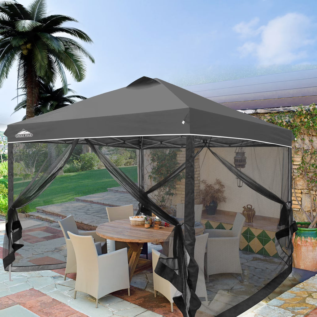 EAGLE PEAK 10 x 10 Outdoor Easy Pop up Canopy with Netting, Instant Screen Party Tent with Mesh Side Walls, American Flag