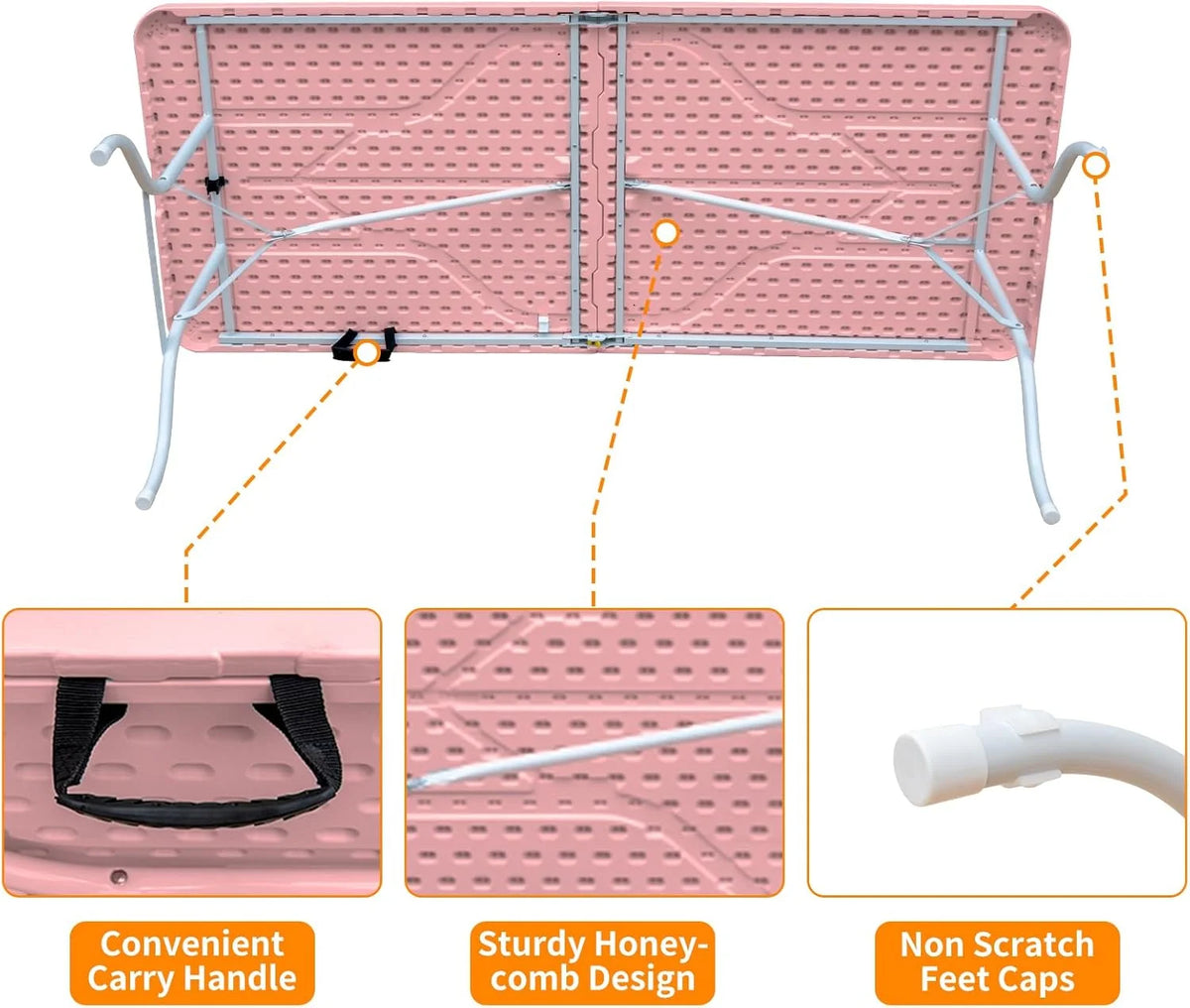 Folding Table with Carry Handle, Portable Fold-in-Half Plastic Table, Rectangle Foldable Table for Indoor