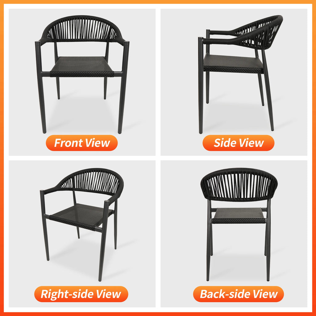 Vmopu New Set of 4 Gray Outdoor  Stackable Dining Chair, PE Rattan for Bistro Restaurant Garden
