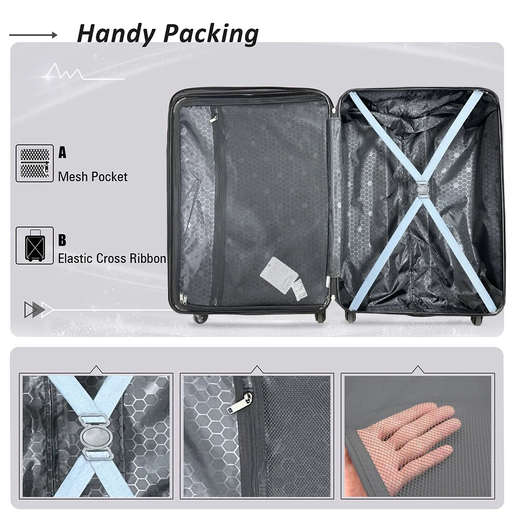 3 Piece Navy Luggage Travel Set, 20" 24" 28" Carry on Luggage with Spinner Wheels, Lightweight Hard Case Luggage Travel Suitcase Christmas Gifts for Business Trip Holiday Travel Cruise