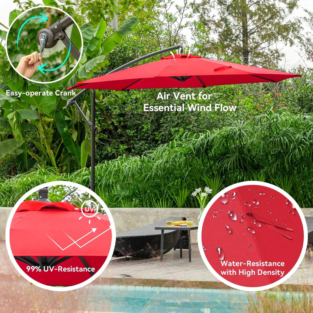 JUSTLET 10ft Heavy Duty Patio Hanging Offset Cantilever Patio Umbrella W/ 4-Piece Base Included Included, Beige