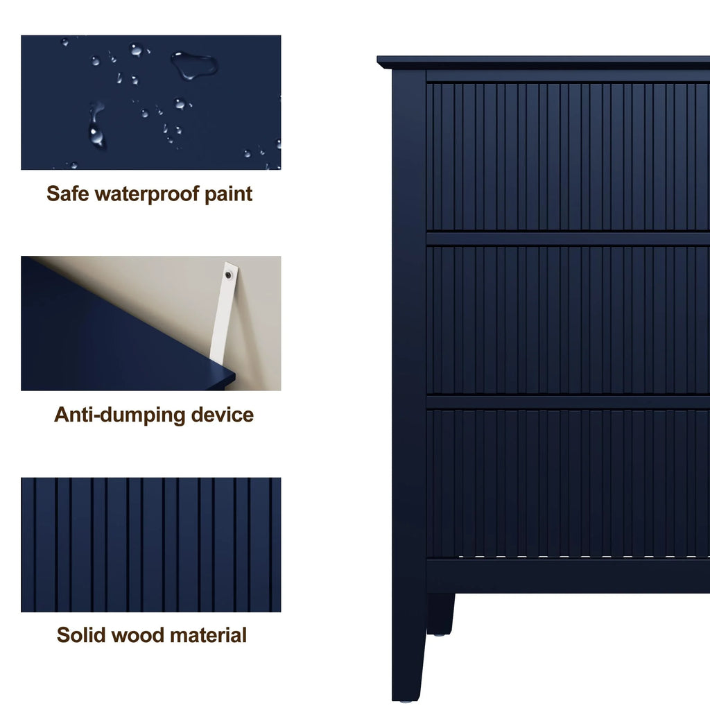 Heynemo Beige 6 Drawer Dresser, Fluted Modern Wood Chest