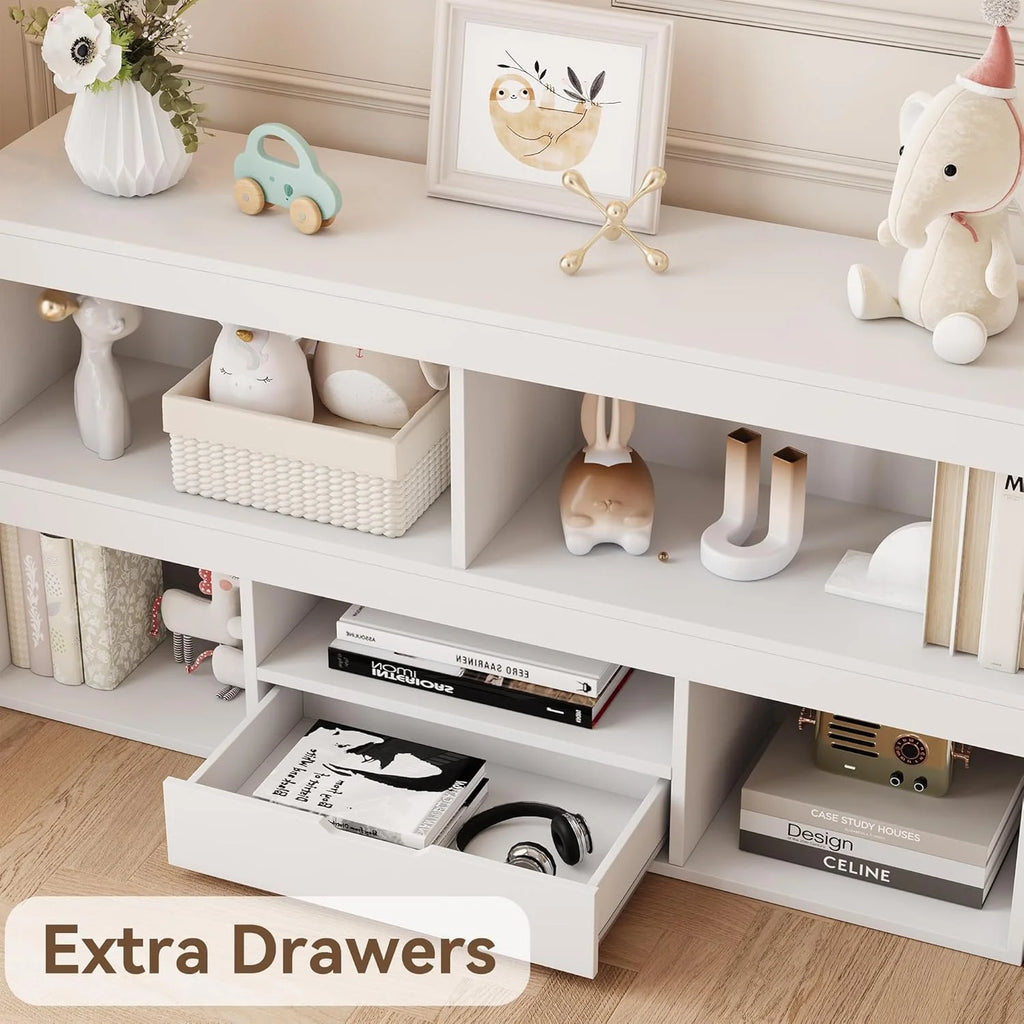 IdealHouse 5-Cube Kids Storage Organizer with Drawer, Wooden Toy Storage Cabinet for Playroom, Nursery, Classroom �C White Wood Finish