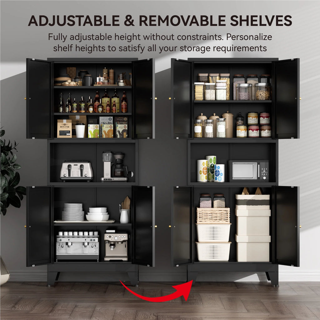 Elegant 69" Tall Modern Kitchen Pantry,Metal Storage Cabinet with Adjustable Shelves,Pantry Storage Cabinet for Kitchen,Dining Room,Living Room,Blue
