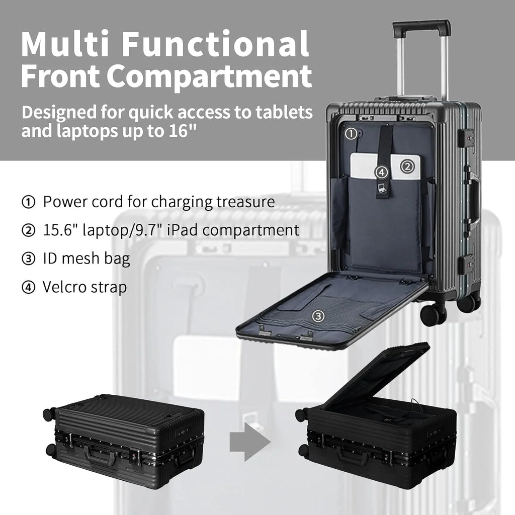 Carry-On Luggage with USB Charging Port, Front Compartment, TSA Lock, Airline Approved Carry On Hardside Suitcase with Spinner Wheels (Grey, 20inch)