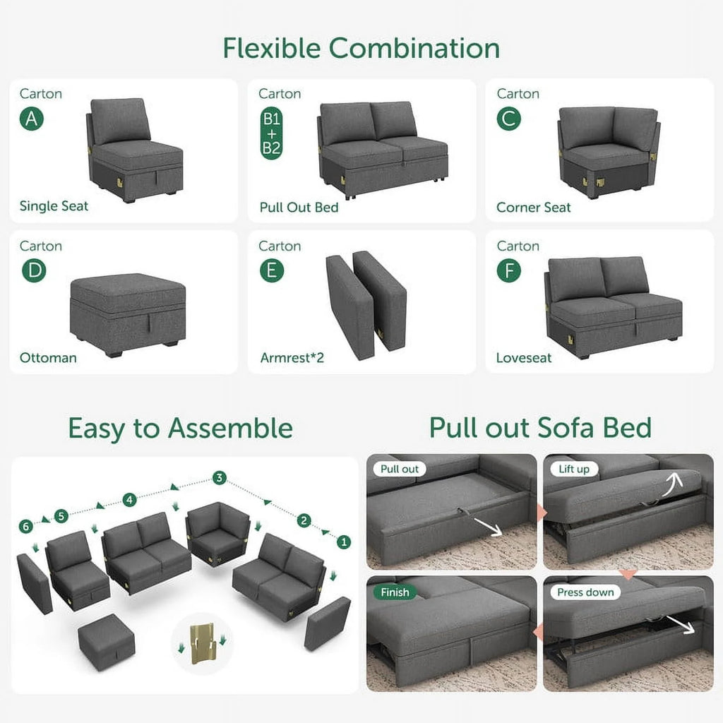 Honbay Convertible Velvet Sofa Bed with Pull-Out Couch Bed and Storage, Black