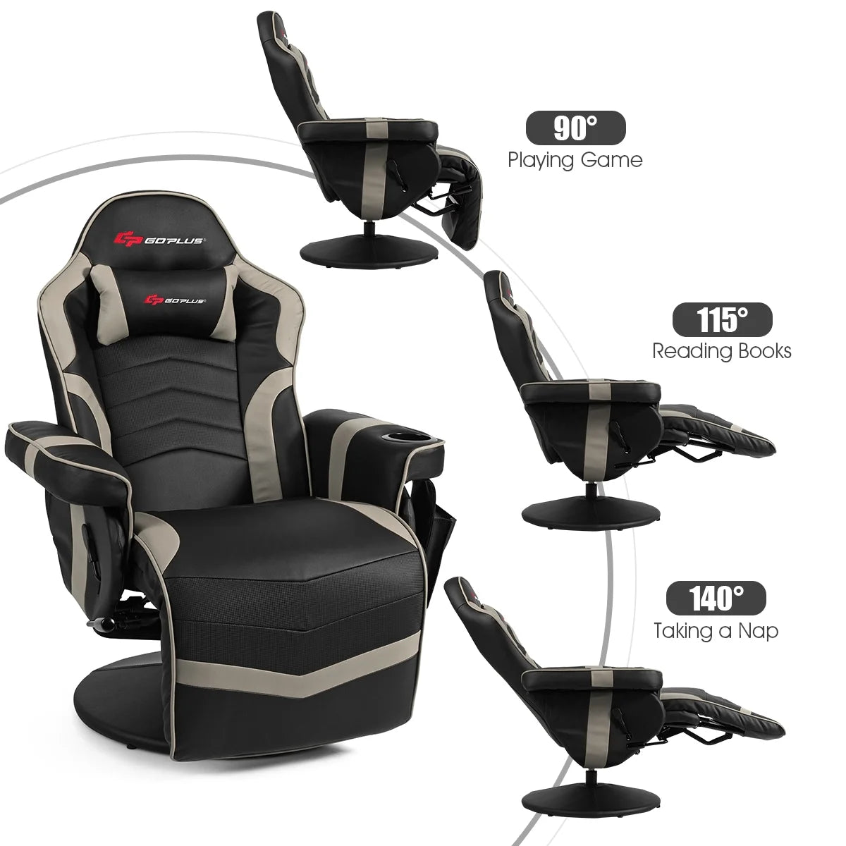 Goplus Massage Gaming Recliner Reclining Racing Chair Swivel Black