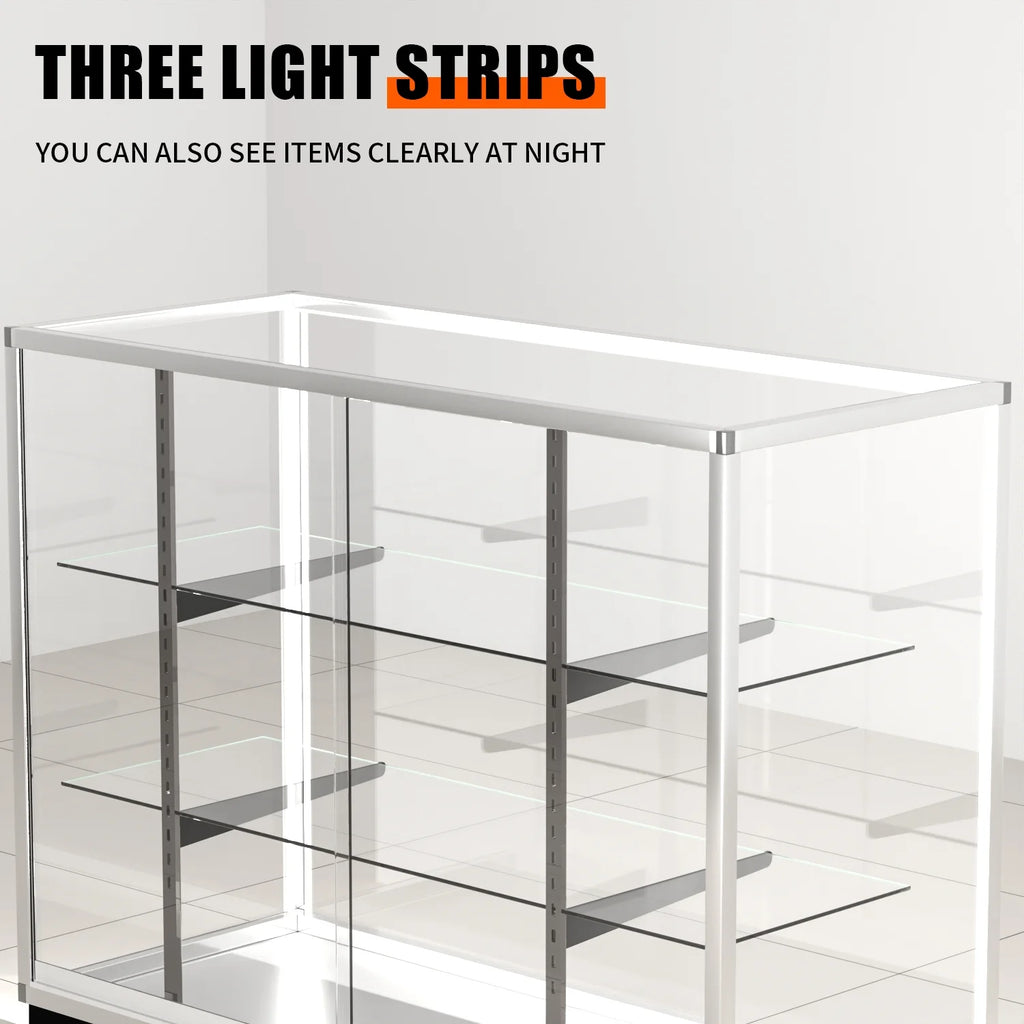 48��D * 20��W * 38��H - full vision glass display case