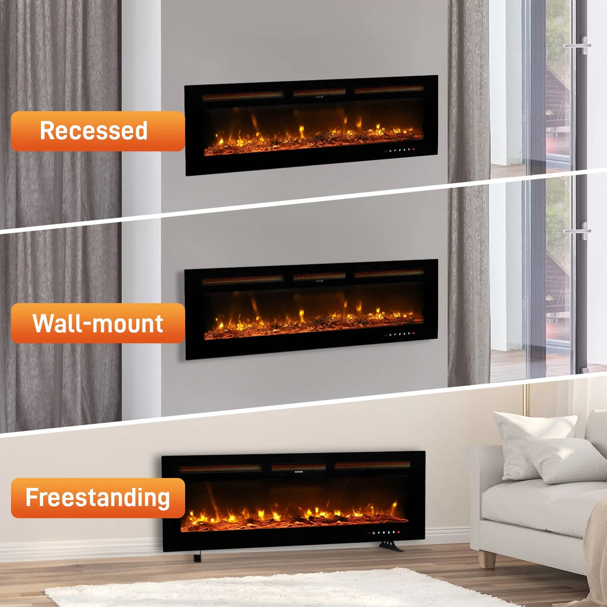 Ktaxon 30" Electric Fireplace, Freestanding/Inserts/Wall Mounted Fireplace Heater with Remote Control, 12 Adjustable Flame Colors, Log & Crystal, 8H Timer for Living Room, Bedroom