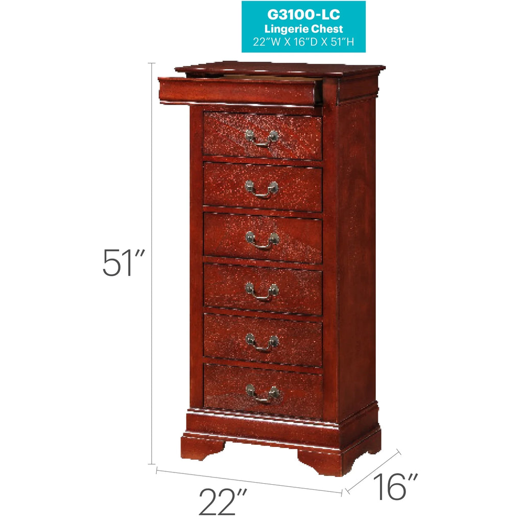 Glory Furniture Louis Phillipe 7 Drawer Lingerie Chest in Cherry