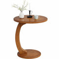 18.9" C-Shaped Round End Table Small Sofa Side Table for Living Room or Bedroom, Retro Boho Nightstand with Solid Wood Veneer, Waterproof & Scratch-Resistant, Vintage Brown
